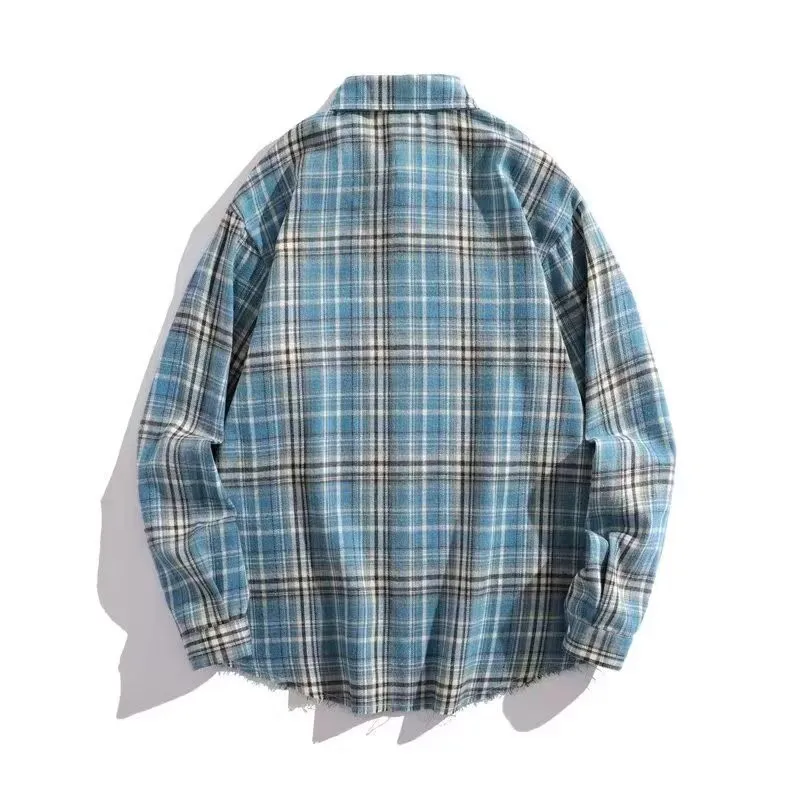 Tawaaiw Blue Plaid Shirt Women Clothes Long Sleeve Tassels American Retro Streetwear Single Breasted Loose Spring 2024 Blouse