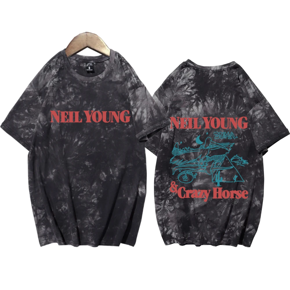 Neil Young World Tour 2024 Tie Dye Shirts Harajuku Hip Hop  Round Neck Short Sleeve Tee