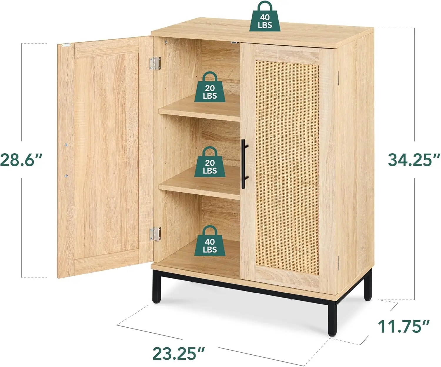 

2-Door Natural Rattan 34 x 24in Multiuse Storage Cabinet for Bathroom, Living, Dining Room, Entryway w/Adjustable Shelves