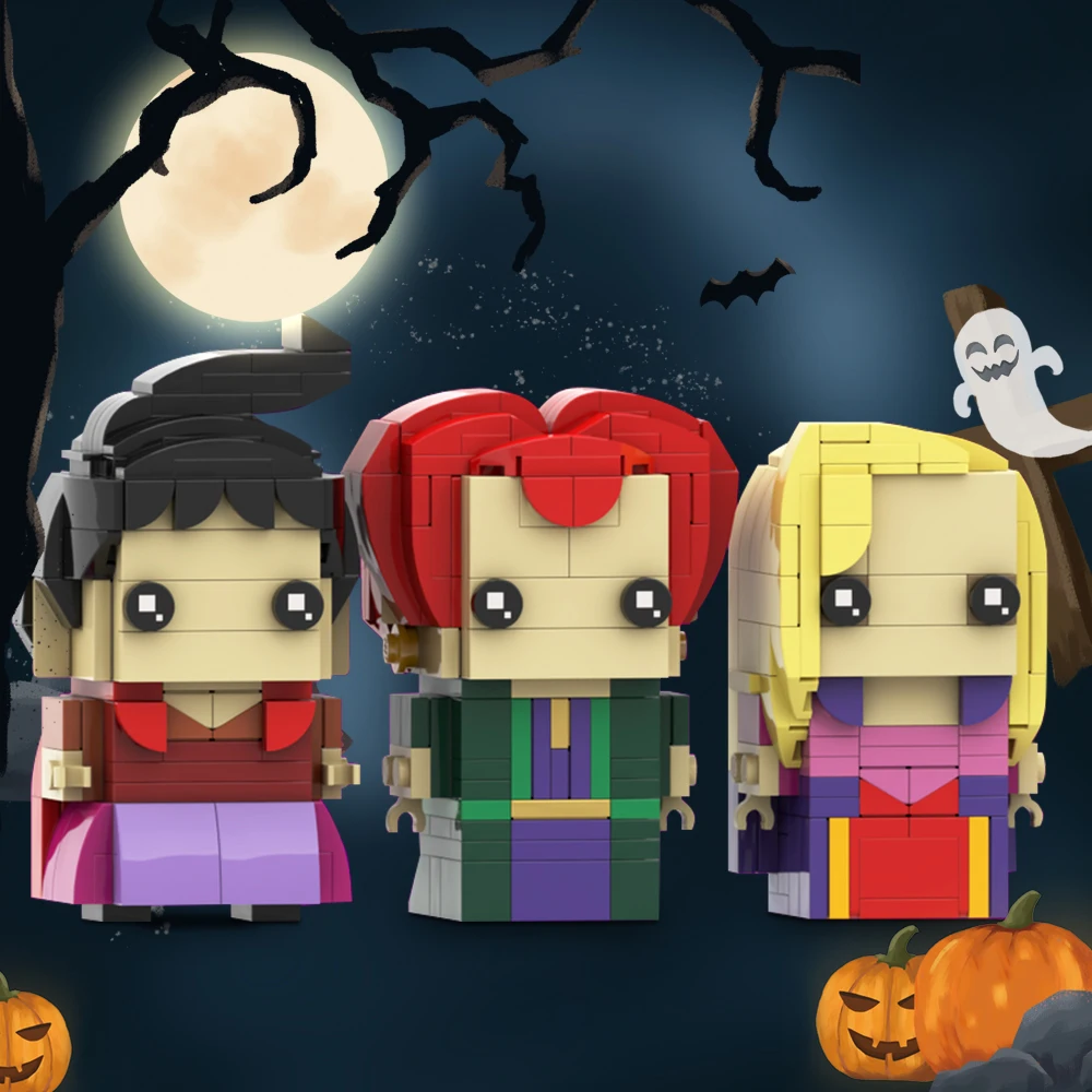 

MOC BrickHeadzs Hocus Pocused Action Figures Winifred Mary Sarah Building Blocks Movie Witch Three Sisters Bricks Toys Xmas Gift