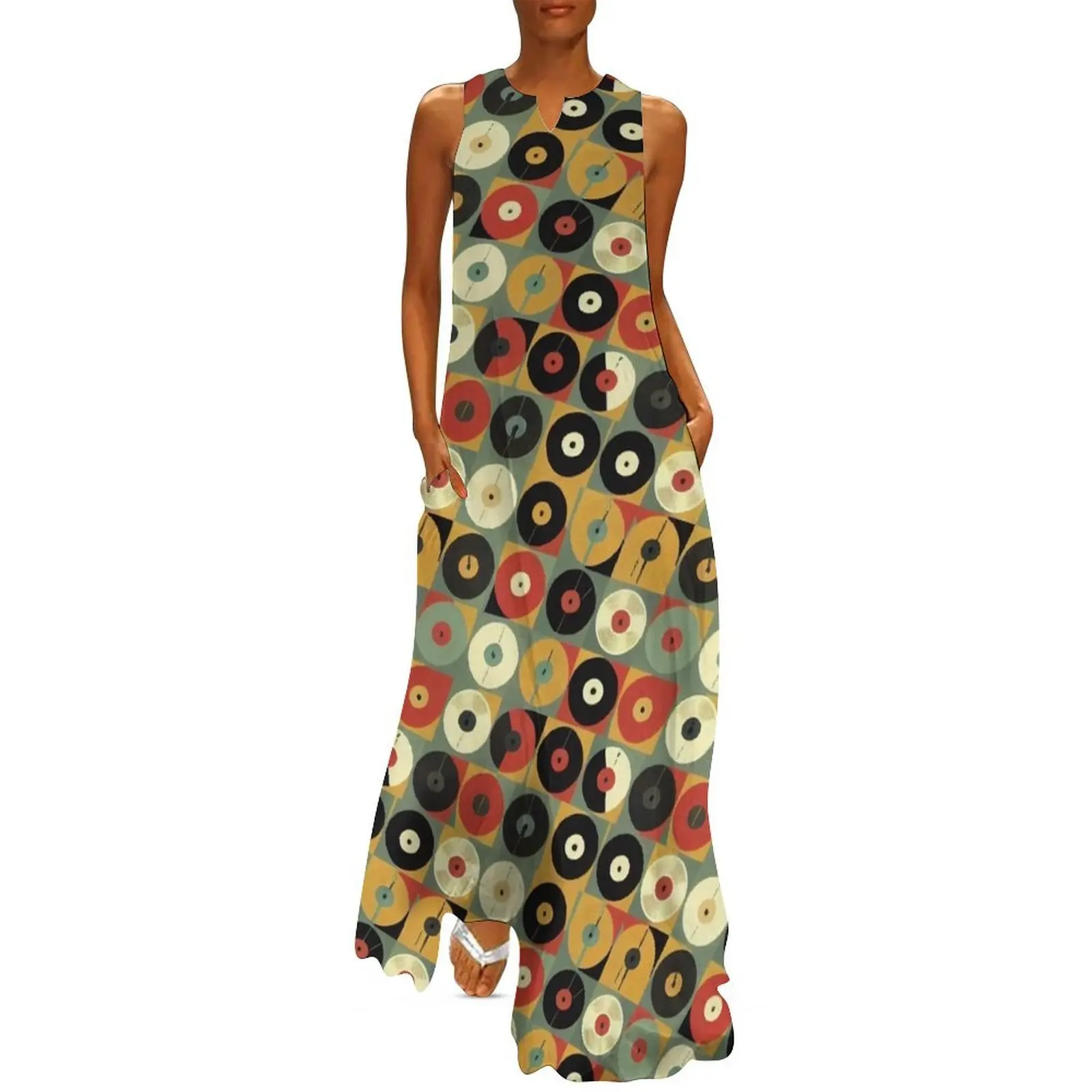 

Retro Vinyl Records Long Dress elegant guest wedding dress evening dresses women Clothing Dress women
