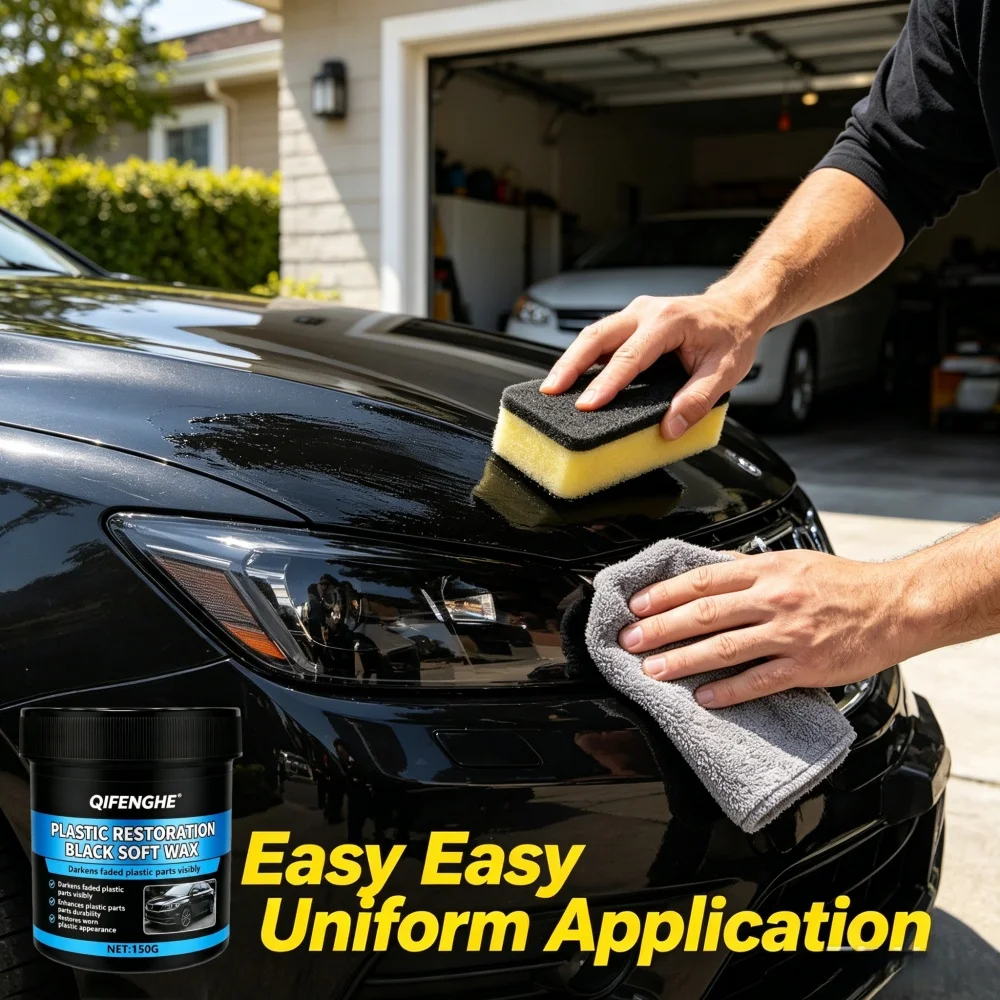 QIFENGHE 150g Plastic Restoration Black Soft Wax, Visibly Darkens Faded Parts, Enhances Durability & Restores Appearance
