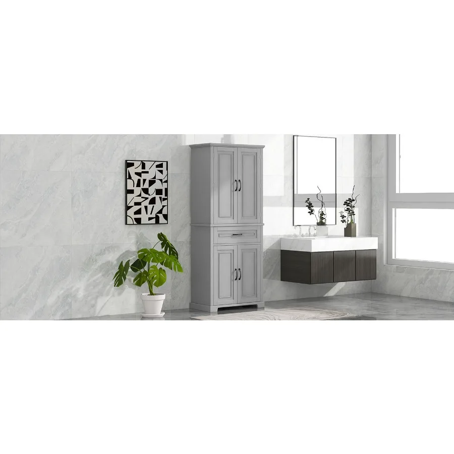 

Bathroom Storage Cabinet with Doors and Drawer Multiple Storage Space Adjustable Shelf Grey Old Sku:WF308204AAE