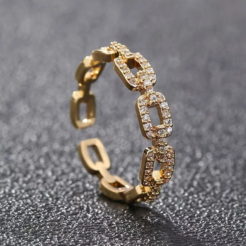 Classic Twist Chain Open Rings For Women Zircon Stainless Steel Geometric Twist Wrapped Couple Ring Wedding Aesthetic Jewelry