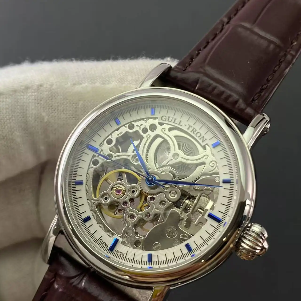 Мужские автоматические часы Gull Tron, модные механические наручные часы 38 мм, скелетонизированный циферблат, сапфировое зеркало, светящееся ST1601
