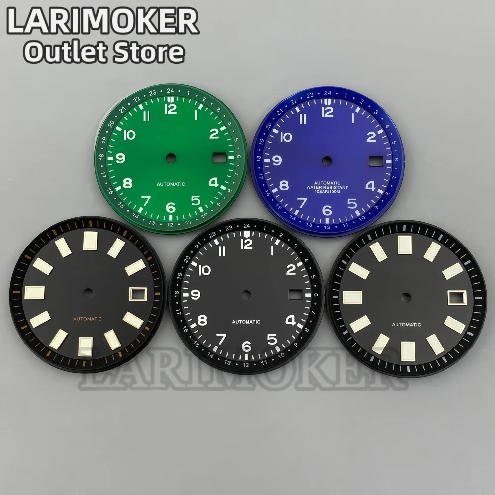 LARIMOKER 33.5mm Pilot Watch Dial Arabic Numerals 24-Hour Scale 3 O'Clock Date Window Fit NH35 Movement Watch Accessories