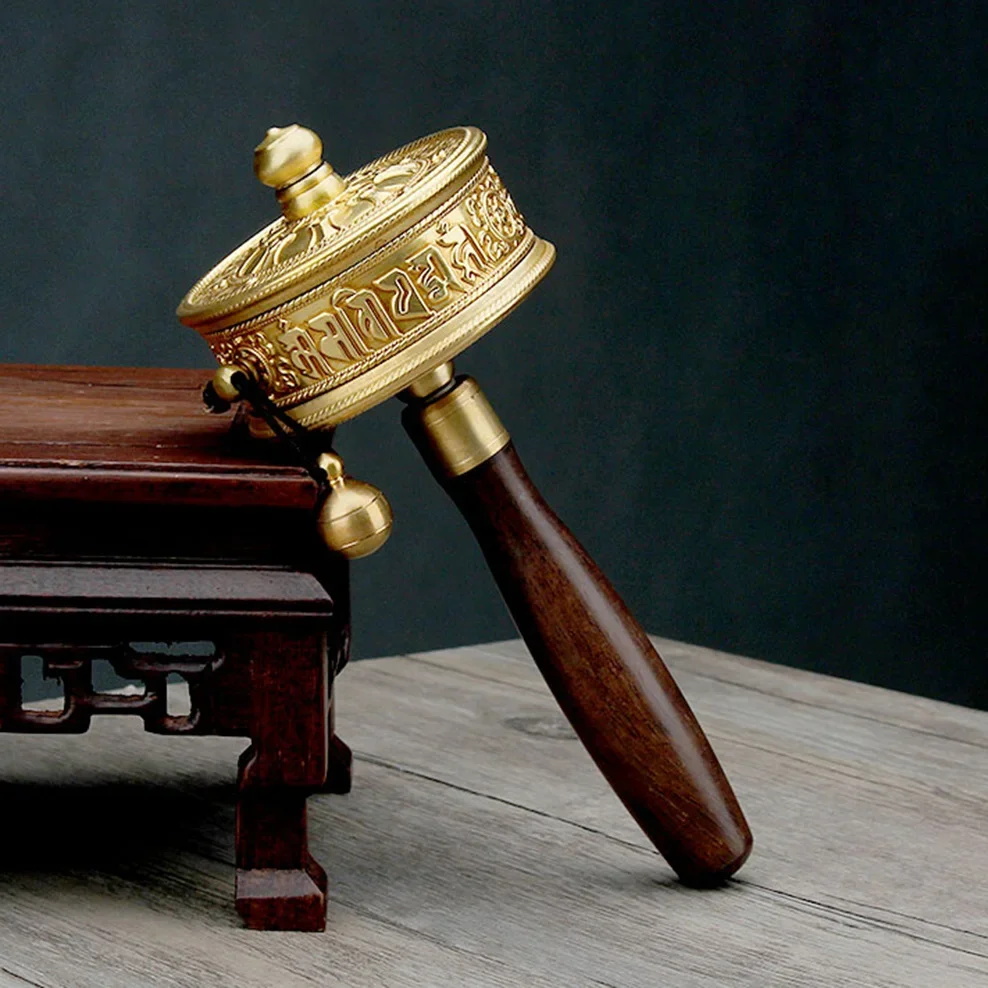 

Медное ручное Молитвенное Колесо с тибетскими буддистскими шестью истинными иероглифами Премиум Будды