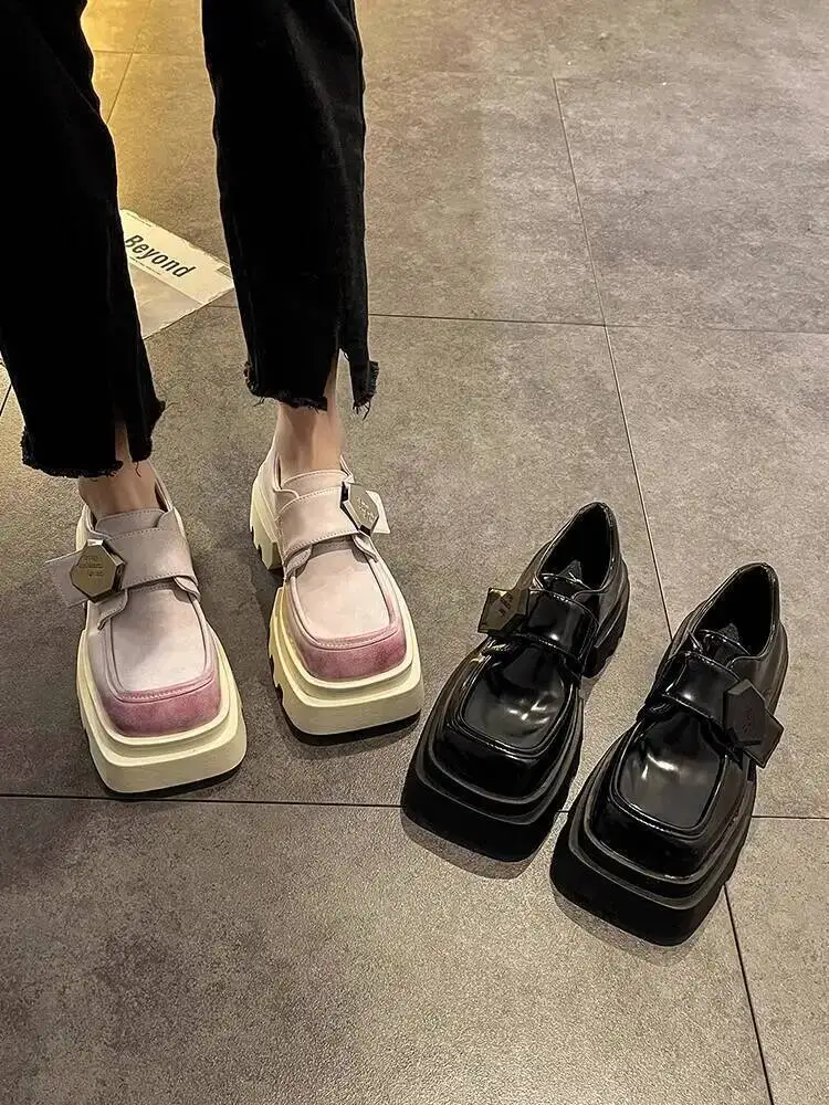 

Women's Leather Shoes 2025 Spring Summer New Fashion Versatile Color Block Daily Retro Trendy Loafers