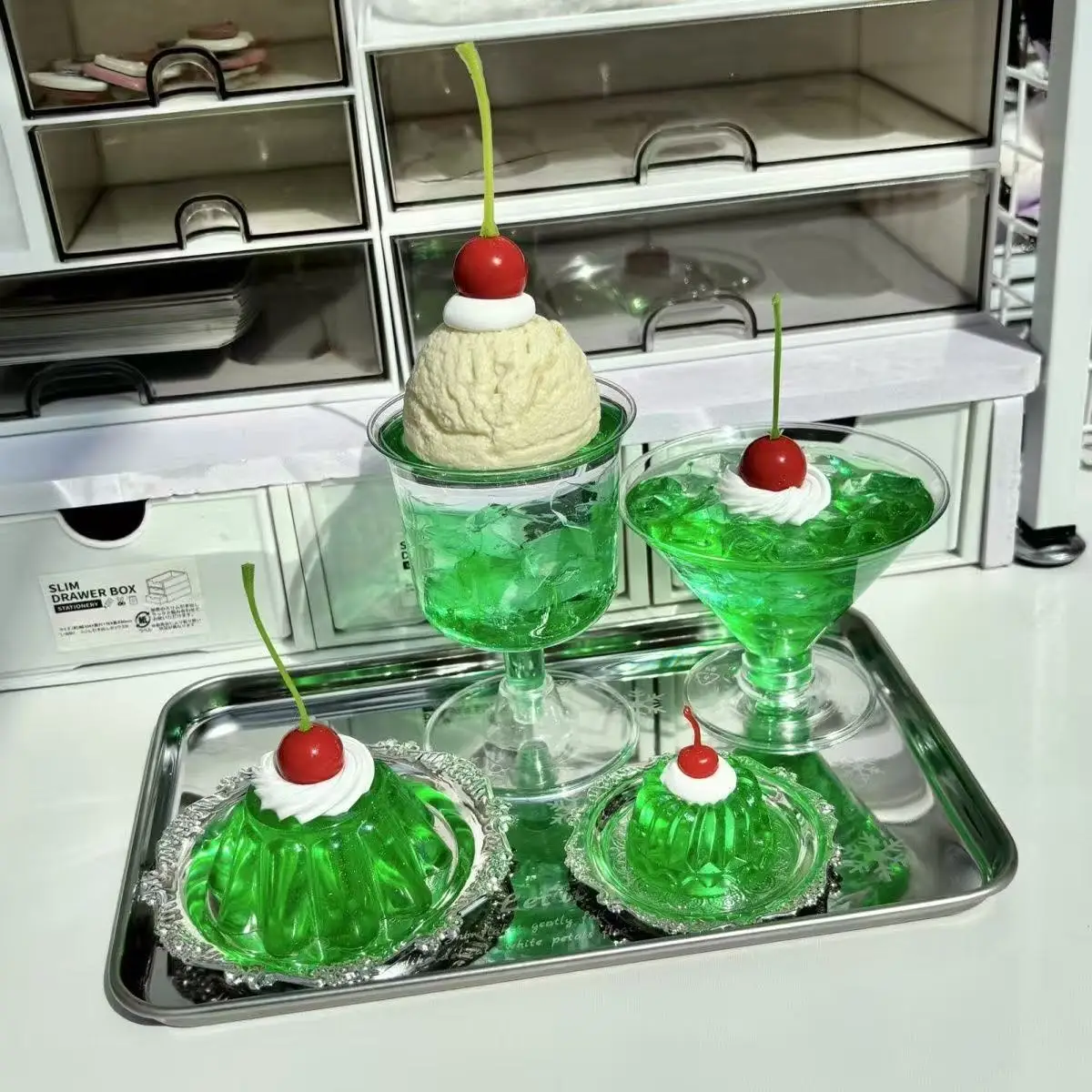 Melón Soda Showa estilo adornos bidimensionales accesorios de gelatina accesorios de fotografía Retro Soda Pop cereza crema adornos decoraciones lindas