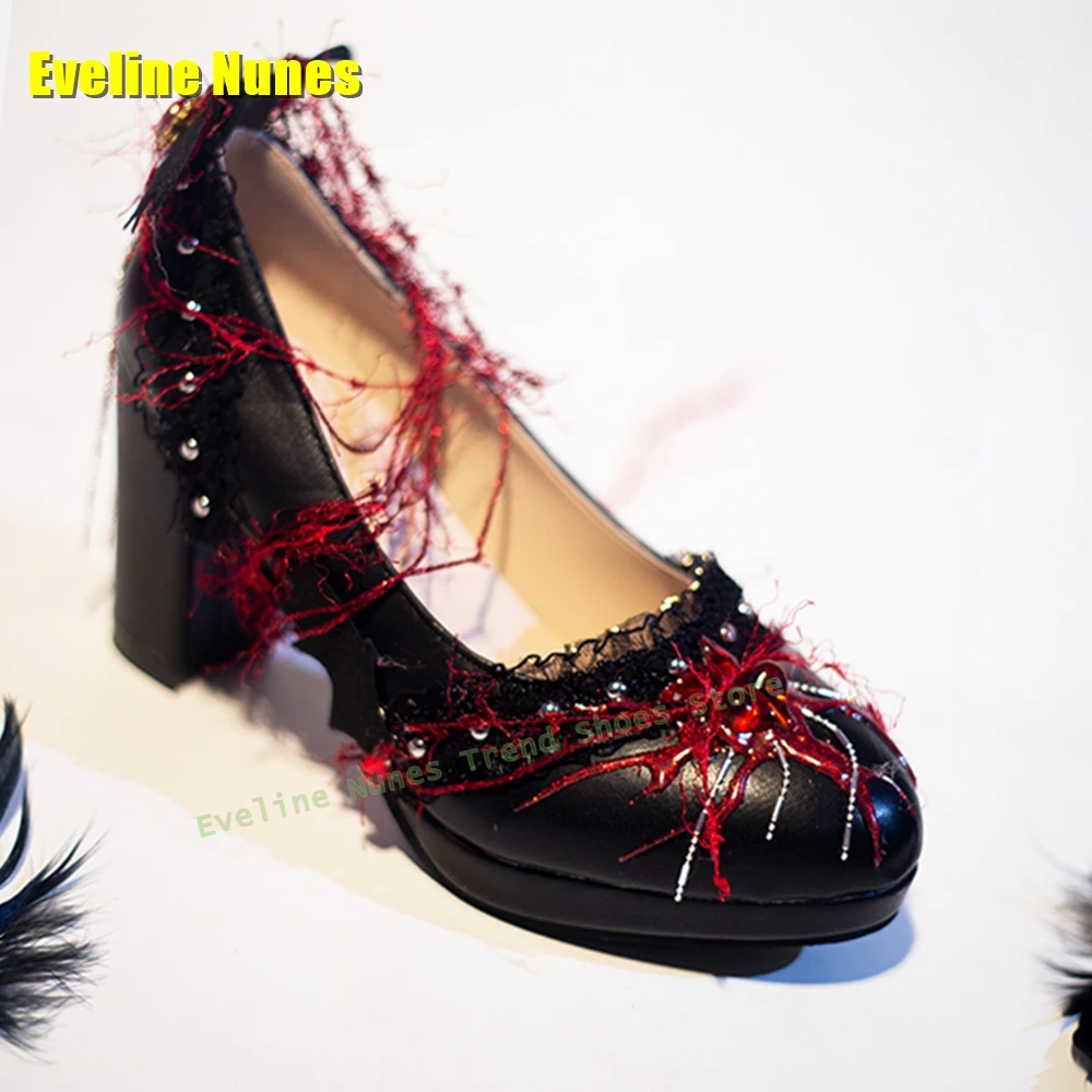 Crystal Fringe Lolita Dark Pumps Pointed Toe Wine-Glass Heel Shallow Cosplay Gothic Style Lady Runway Show Shoe 2025 New Arrival