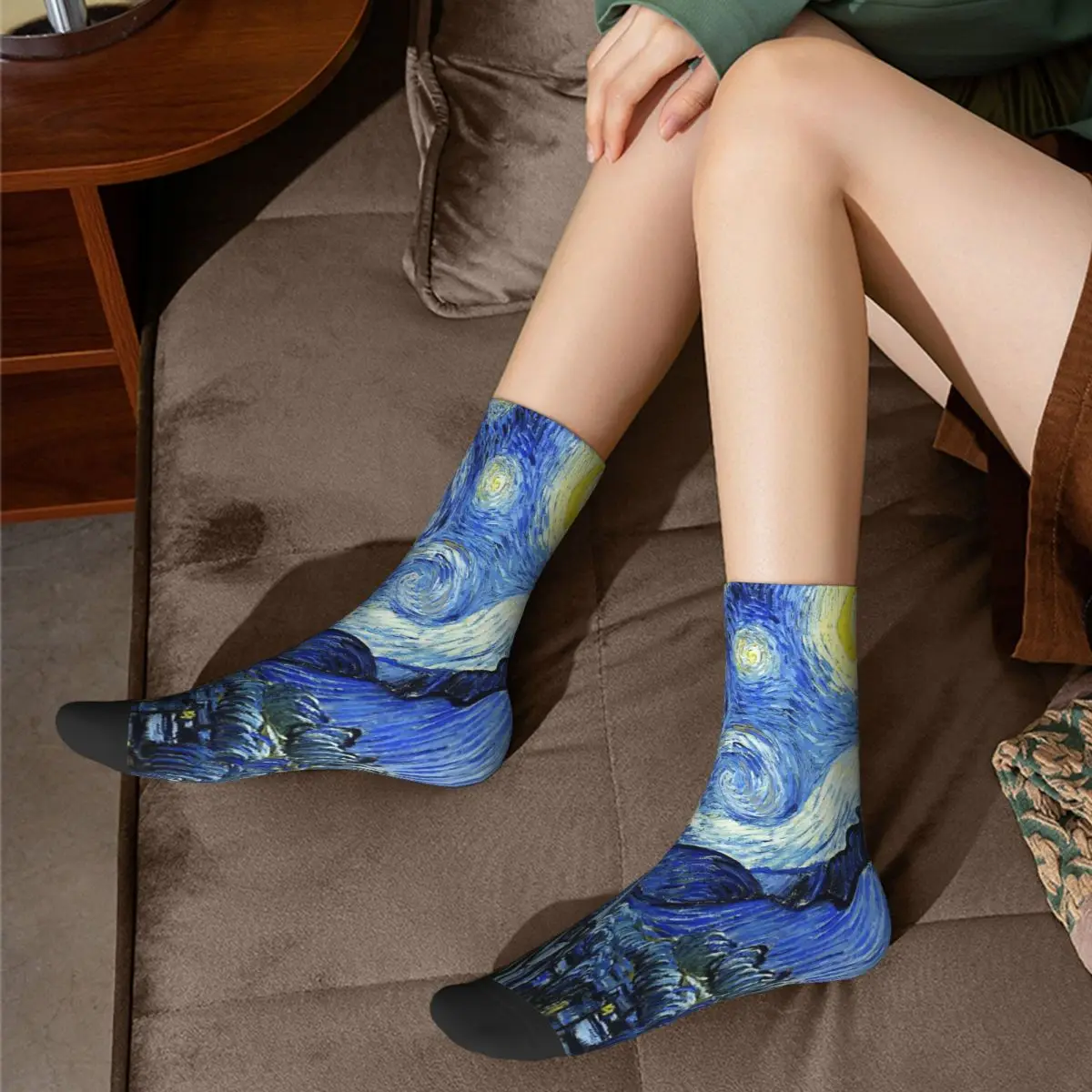 The Starry Night Van Gogh Oil Painting Art Socks Male Mens Women Winter Stockings Harajuku