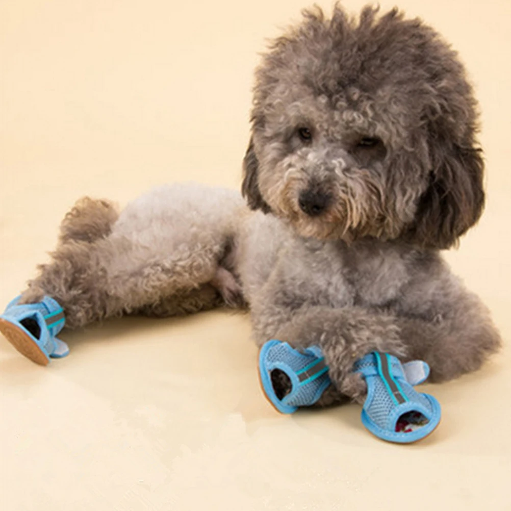 

4 Pcs Dog Shoes Breathable Mesh Summer Pet Sandals Flexible Sole Candy Color 5 Sizes Hot Pavement Beach Easy Dog Supplies