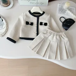 2024 Autumn New Korean Girls Small Fragrant Style Cardigan Skirt Set Baby Temperament Coat Short Skirt Two Piece Set