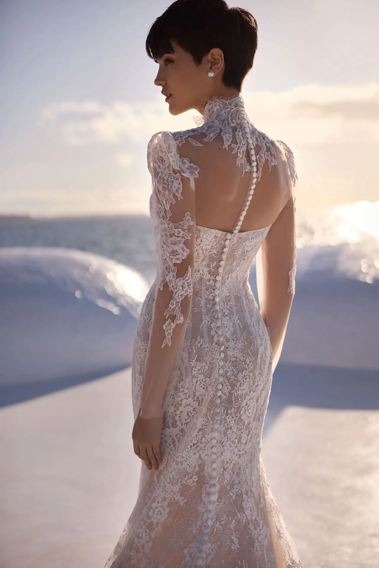 Lace Wedding Dresses Vestidos De Novia Corte Sirena 2 En 1 Desmontable Boda Vestido Manga Larga Cuello Alto Tallas Curvy Bespoke