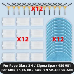 Compatible For ABIR X5 X6 X8 / GARLYN SR-400 SR-600 / Ropo Glass 3 4 / Zigma Spark 980 981 Spare Parts Filter Side Brush Mop