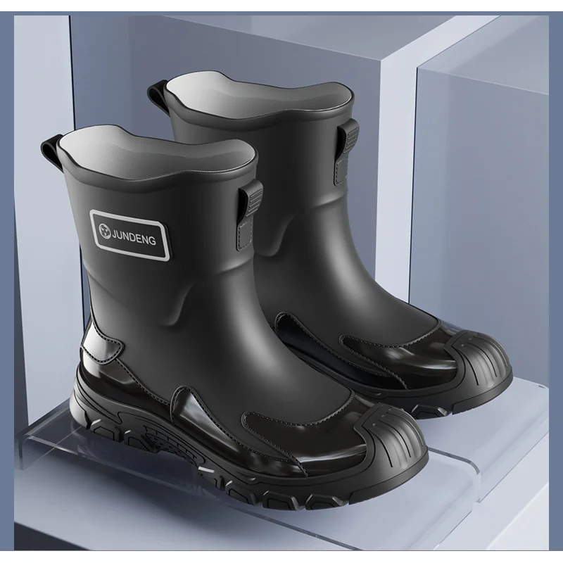 

Мужские всепогодные непромокаемые ботинки с комфортным верхом, противоскользящей износостойкой подошвой и эластичным верхом, повседневные уличные дождевые ботинки