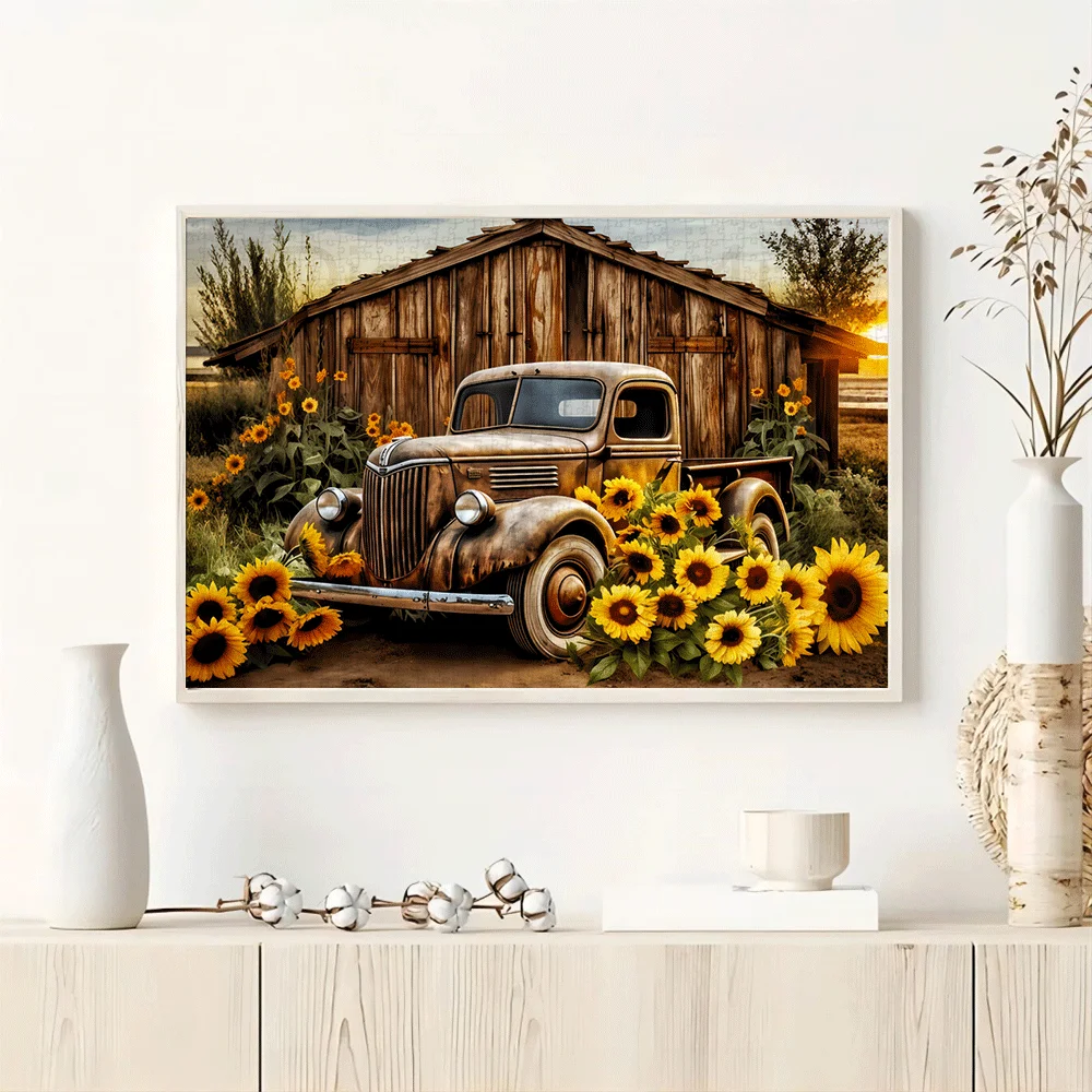 จิ๊กซอว์รถบรรทุกและโรงนาสไตล์วินเทจ 1,000 ชิ้น - ของเล่นจิ๊กซอว์ขนาดใหญ่สำหรับผู้ใหญ่ เกมเสริมสร้างความสัมพันธ์ในครอบครัว ของตกแต่งบ้าน ฝึกสมอง ทำจากกระดาษแข็ง