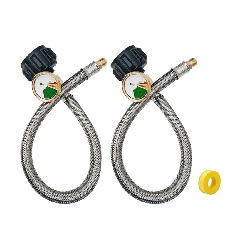 

2Pcs Stainless Propane Hose with Gauges Regulator Propane Hose Connector 1/4in Male NPT & QCC Type1 Connection Dropship