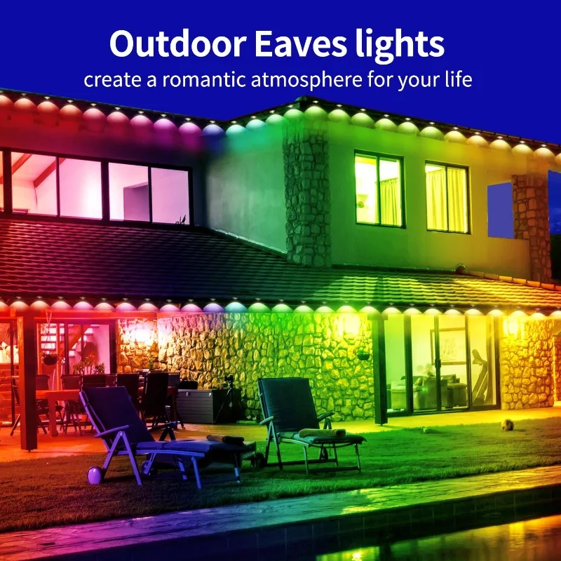 Beirais ao ar livre luzes led ip67 à prova dip67 água corda de luz permanente com controle remoto para jardim pátio decoração festa lâmpada