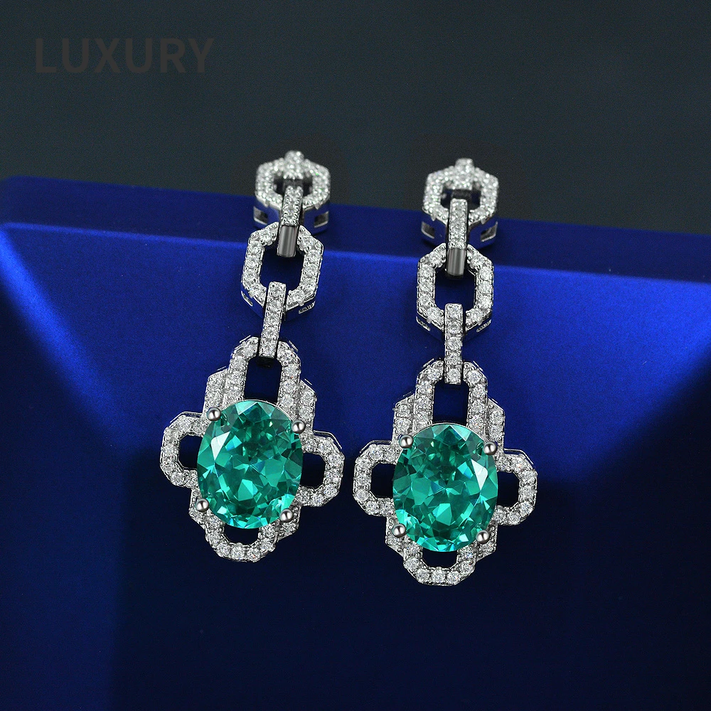 

Luxury 100% 925 Sterling Silver 9*11mm Oval Paraiba High Carbon Diamond Earrings For Women Fine Jewelry Gift