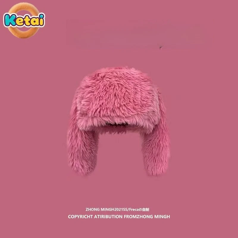Женская плюшевая теплая и морозостойкая плюшевая шапка с защитой ушей, милый и универсальный кролик, милый осенне-зимний плоский верх