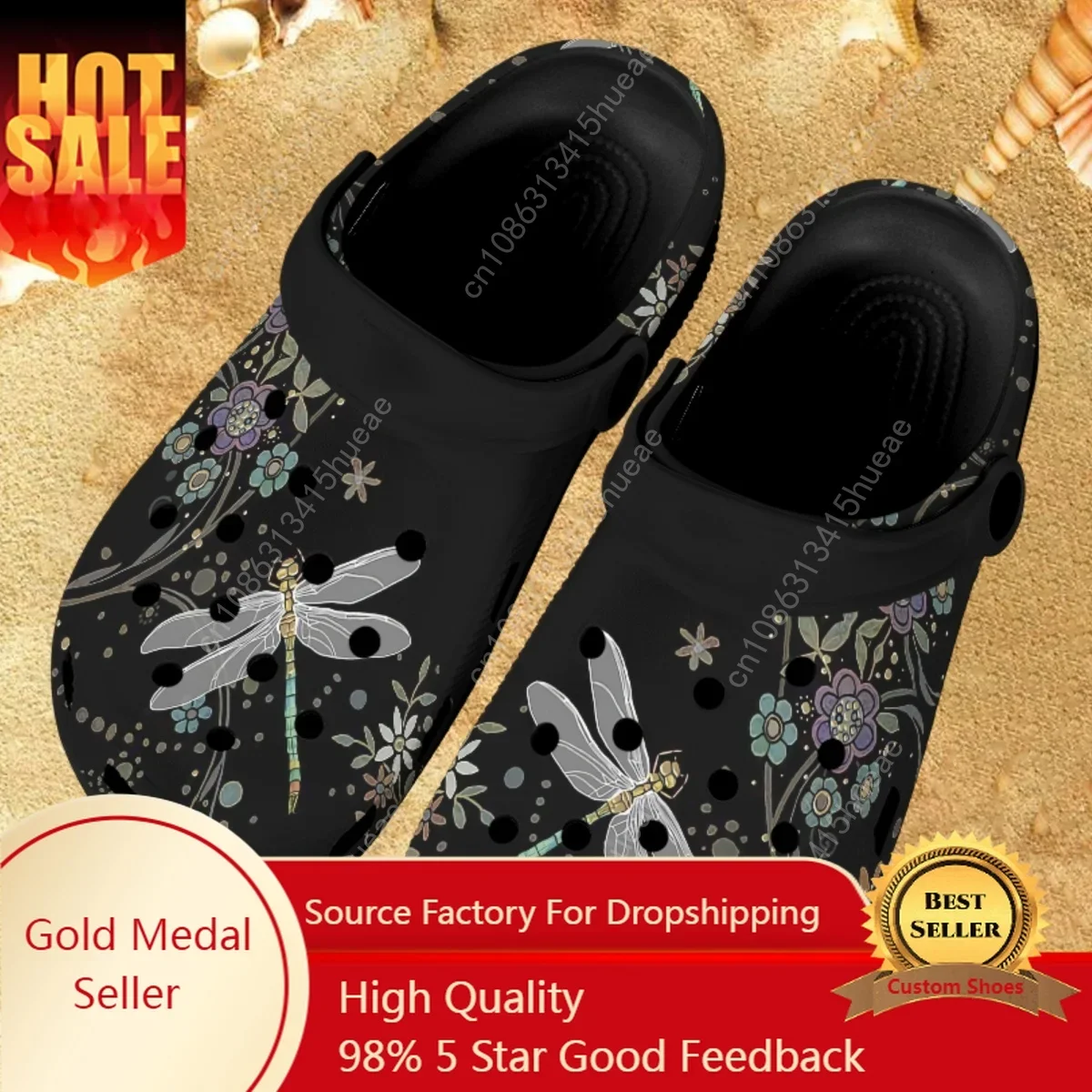 

2023 Fashion Dragonfly Print Women Clogs Sandals Summer Flat Garden Shoes Lightweight Breathable Beach Slippers Sandals Couples