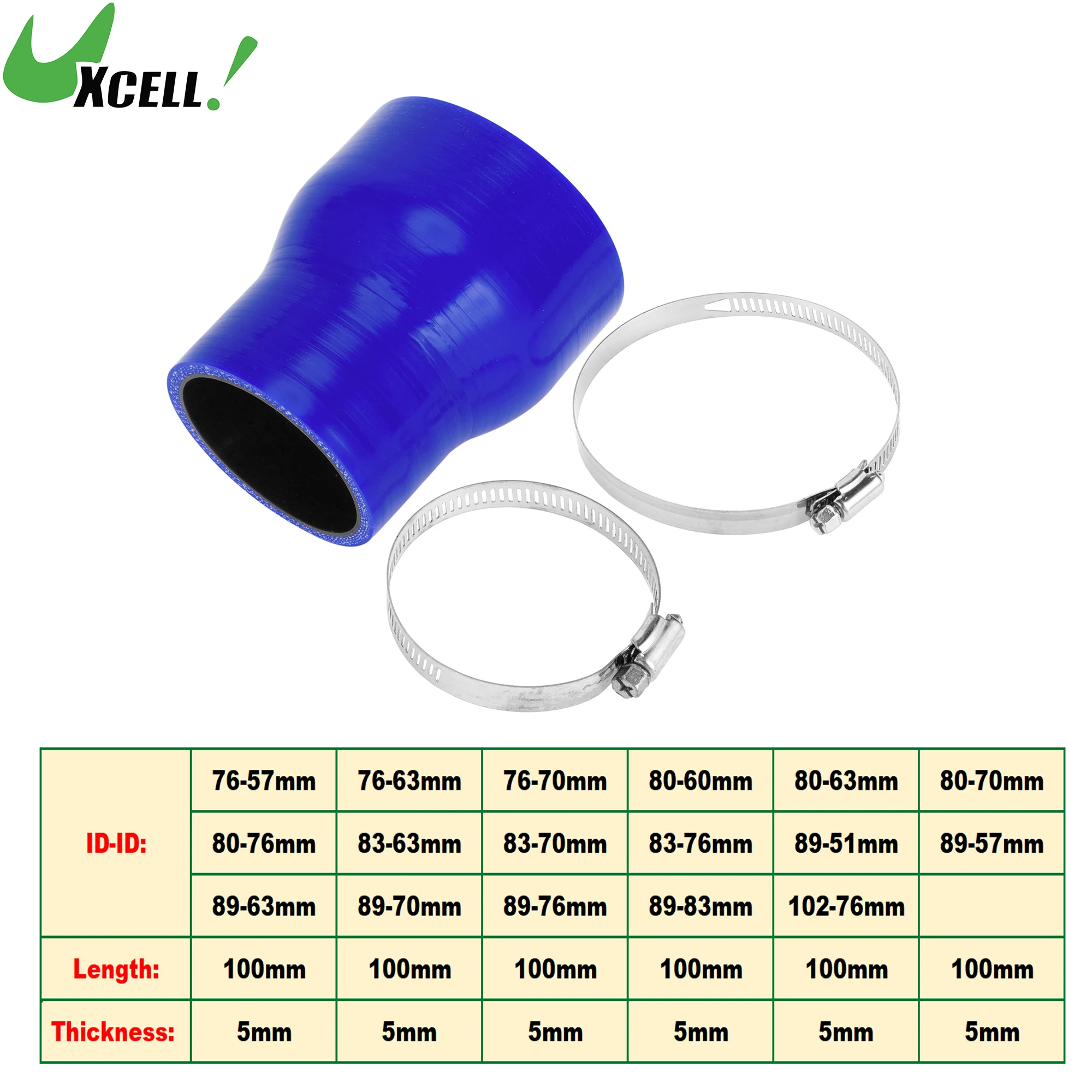 

UXCELL 76-57mm 80-60mm 80-76mm 83-70mm 89-51mm 89-63mm 89-83mm ID 100mm Long 0 Degree Car Silicone Coolant Hose w/ Clamps