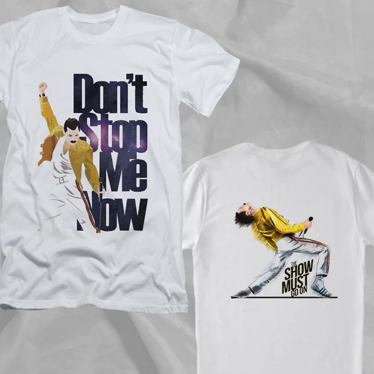 Freddie Mercury Dont Stop Me Now White Double Sided T-Shirt