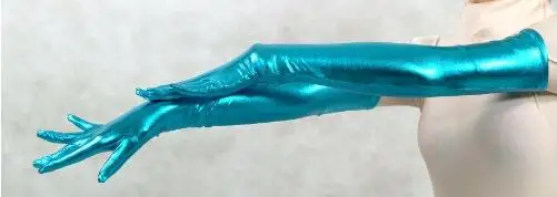 Femme bleu brillant métallique sexy gants fétiche unisexe zentai costume classique costumes d'halloween