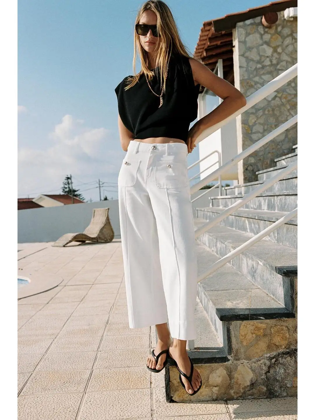 High Waist Wide Leg Jeans Autumn Fashion Pleated Ankle-Length Decorative Sewing Line Women's Loose Fit Polyester Fiber