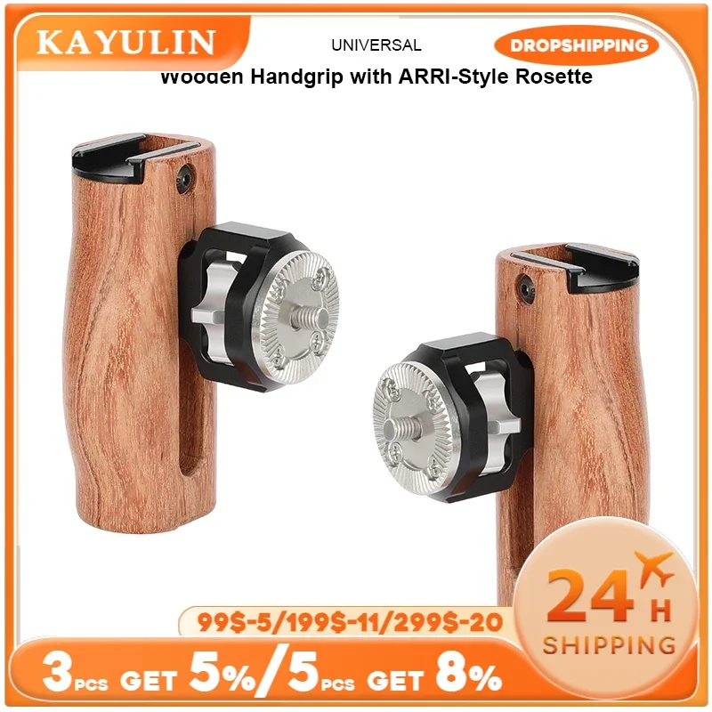 Kayulin Camera Wooden Handgrip With ARRI-Style Rosette M6 Male Mount And Cold Shoe for Sony Dslr Cage Shoulder Rig