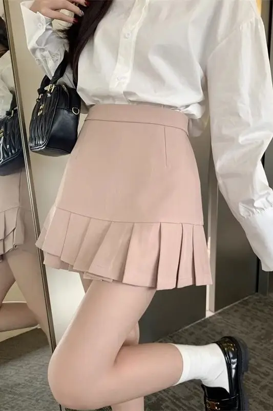 

Women's Anti-exposure High Waist Slim Pink Hip Pleated Dopamine Hot Girl Versatile A-line Skirt