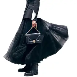 2026 New Spring Summer Women Skirts England Style Elegant Loose Long Skirt High Waist Solid Color Ruffles A-Line Mesh Skirt