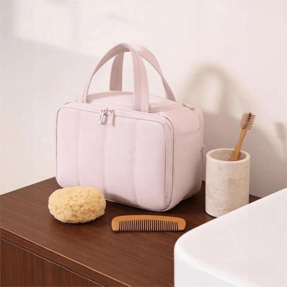 Large Capacity Travel Toiletry Bag Adjustable Dividers Waterproof Makeup Handbag Mesh Pocket Multi-Compartments