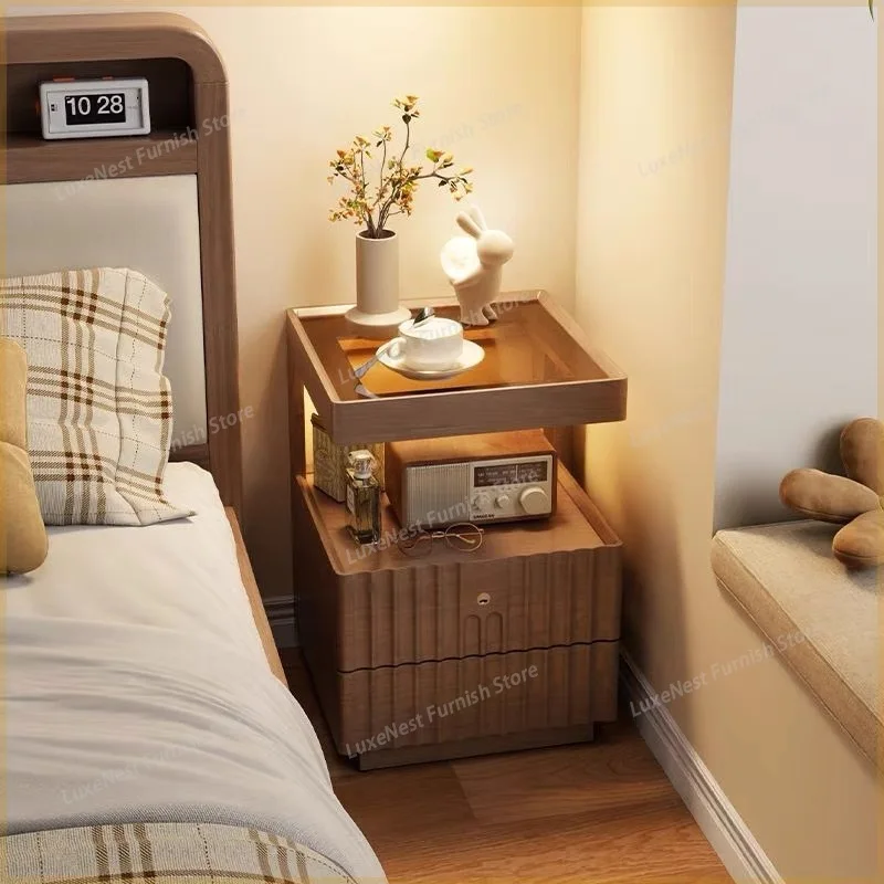

Прикроватная тумбочка в винтажном стиле для умных кроватей, деревянная тумба с местом для хранения, многофункциональная, узкая, маленькая, для дома и спальни