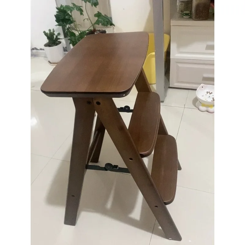 Folding Ladder Stool Thickened Solid Wood Stool Foldable Step Stool Household Multi-Purpose Ladder Chair Kitchen High Footstool