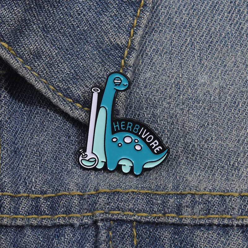 Herbivore Blue Dinosaur Enamel Pins Jurassic Period Prehistoric Animals Brooches Lapel Badges Jewelry Gift For Friends