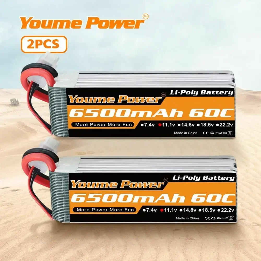 2pcs  3S Li-po Ba-ttery 6500mah 60C with Trex Deans Conenctor for Traxxa 1/10 1/12 RC Car Monsters Truck Racing Airplane Boat