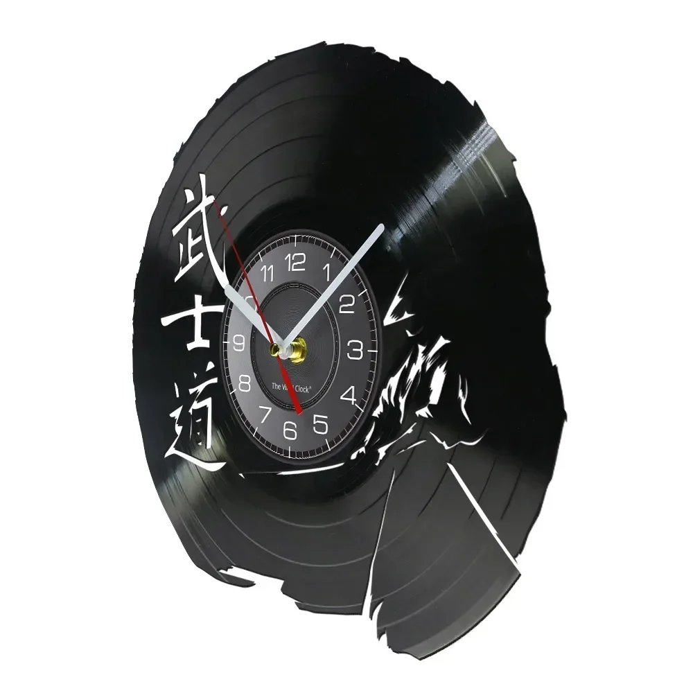 Japanese Martial Art Bushido Calligraphy Wall Clock, Vinyl Record, Bedroom, Living Room Decor, Samurai Fighter, Retro Clock