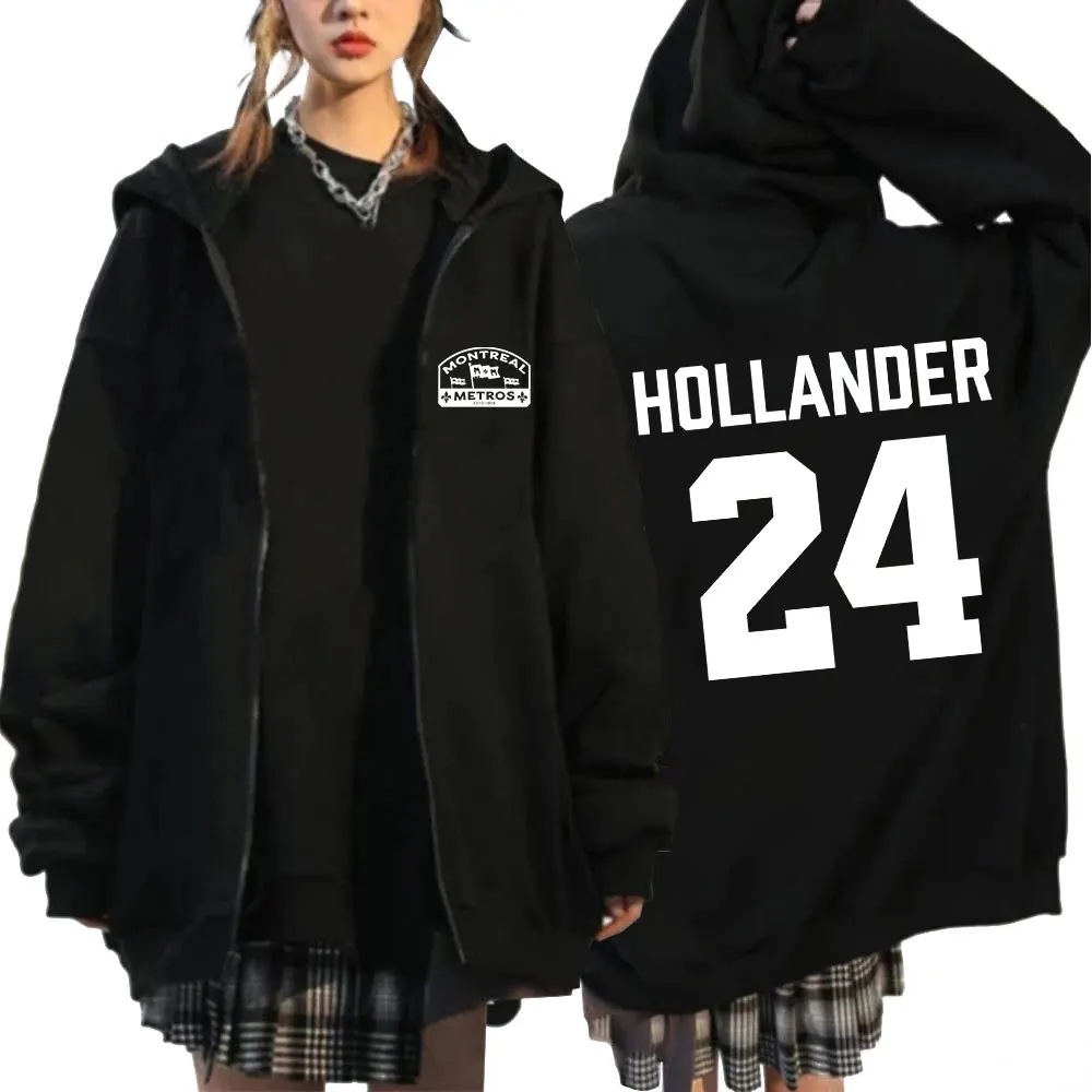Rivalry aquecido Shane Hollander 24 Montreal Metros Zipper Hoodies Roupas Femininas Masculinas Zip Up Moletons Jaquetas de Manga Longa