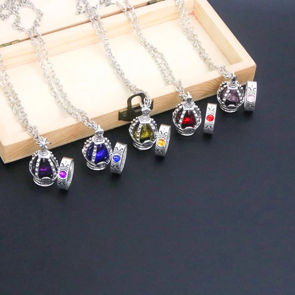 Anime Puella Magi Madoka Magica Soul Gem Necklace Kaname Madoka Miki Sayaka Tomoe Mami Cospaly Necklace Ring Set Jewelry Gifts