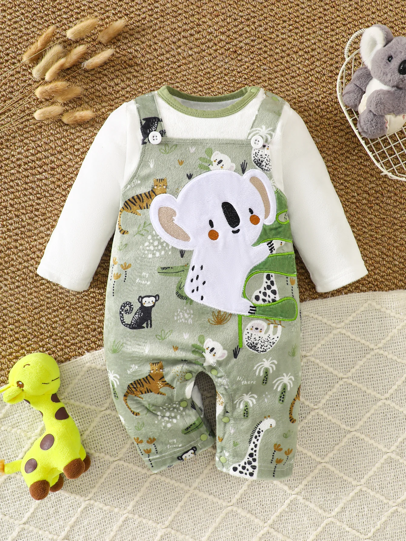 

IURNXB комбинезон с животным принтом коалы для мальчиков, искусственный двухсекционный комбинезон для новорожденных с длинными рукавами, повседневная игровая одежда, От 1 до 18 месяцев