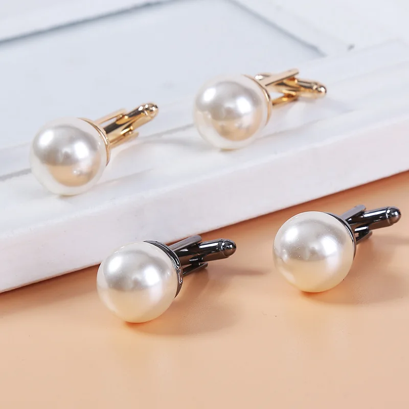 Luxury White Round Pearl Cufflinks for Men Elegant Wedding Business Shirt Cuff Buttons Premium Formal Dress Jewelry Accessories