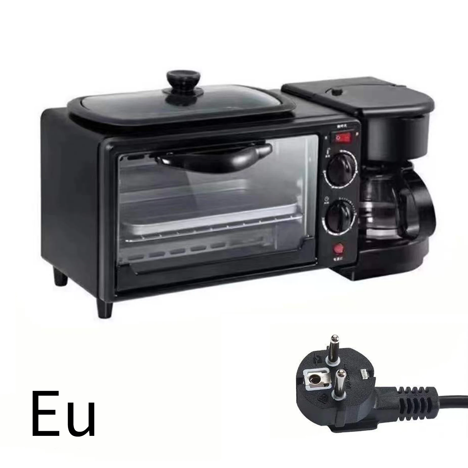 Multifunktionale Frühstücksmaschine 3-in-1 Frühstückszubereiter Kaffeemaschine, Frühstücksstation mit 600 ml Kaffeemaschine + 9 L Ofen + Bratpfanne, Toaster Frühstückszubereiter für Zuhause und Büro