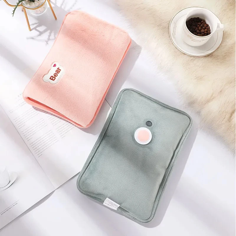 EU Plug Hand Warmer Electric Hot Water Bag Winter Soft Plush Charging Hot Water Bottle Rechargeable Warm Hand Pocket