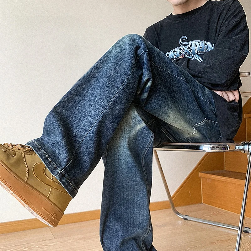 

Waed American Retro High Street Straight Leg Jeans Men's Spring Autumn New Loose Wide Leg Pants Youth Faion Wear