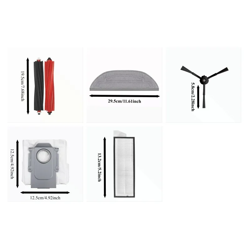 2 Filters, 2 Main Brushes, 2 Cloths, 2 Dust Bags, and 6 Side Brushes—Accessories For Roborock S8 Max Ultra Vacuum Cleaner