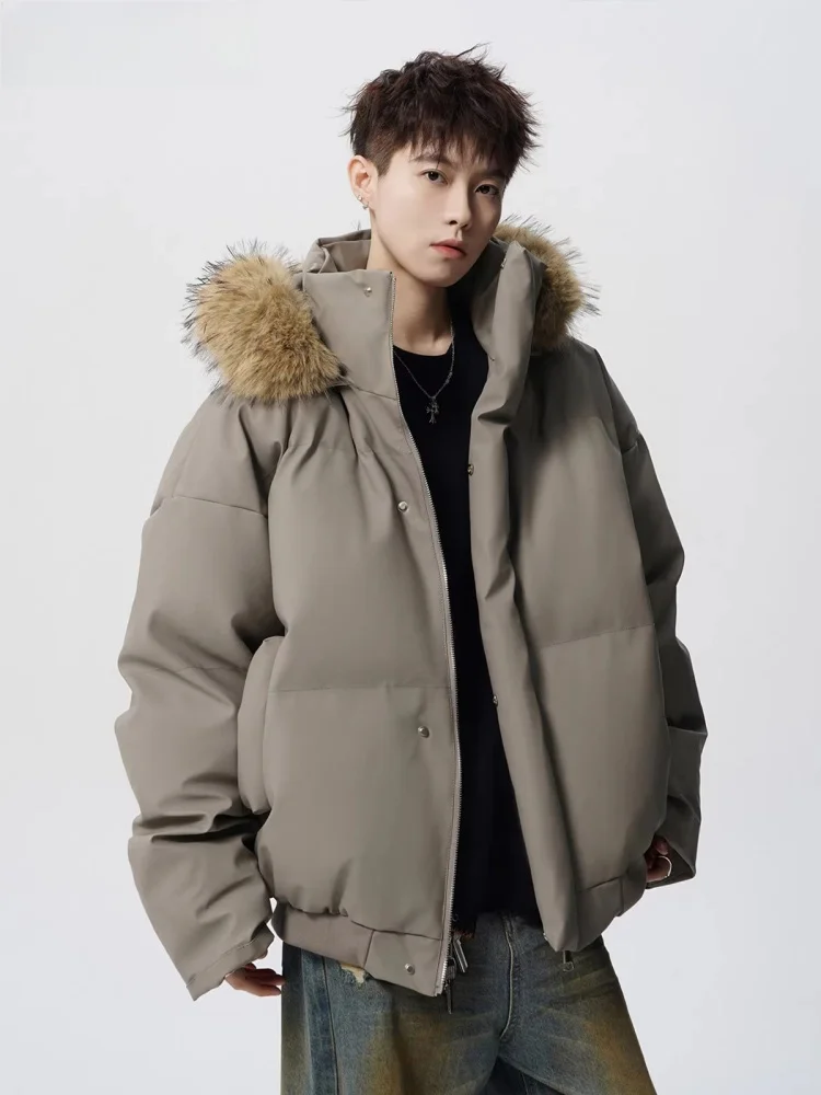 

American Sle Thiened Cotton Jaet with Hood for Men Winter Warm Loose Fit Coat Youth Faion Casual Outerwear