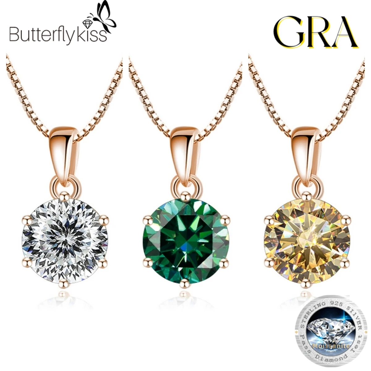 Butterflykiss 6.5mm 1.0 Carat D Moissanite Necklaces Rose Gold Plated Pendant Original Real S925 Silver Chain Jewelry For Women