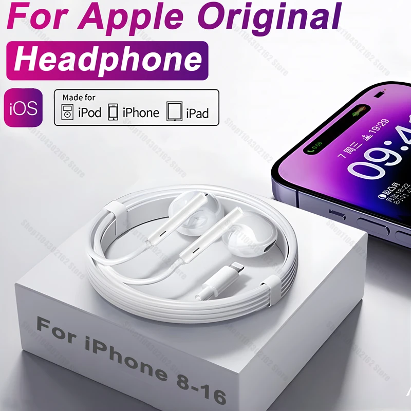 سماعات أصلية لهاتف أبل آيفون 16 15 برو ماكس 14 13 12 11 X XS 8 USB-C Lightning 3.5 مللي متر صوت ستيريو سماعات أذن سلكية #1